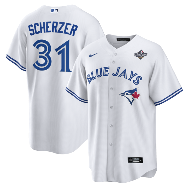 Men's Toronto Blue Jays #31 Max Scherzer Nike White 2025 World Series Home Player Jersey