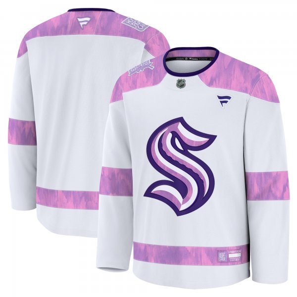Men's Seattle Kraken Fanatics White 2024 Hockey Fights Cancer Practice Jersey
