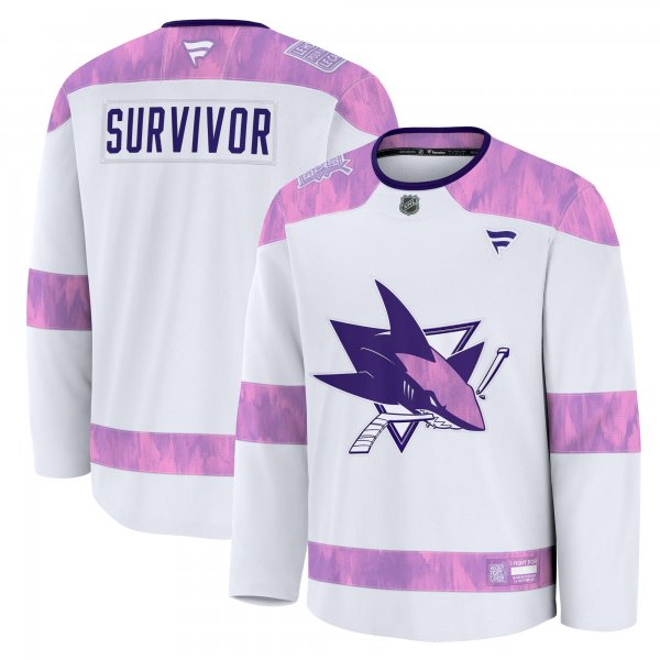 Men's San Jose Sharks Fanatics White Hockey Fights Cancer Practice Jersey