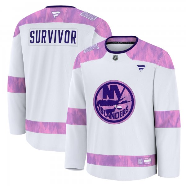 Men's New York Islanders Fanatics White Hockey Fights Cancer Practice Jersey